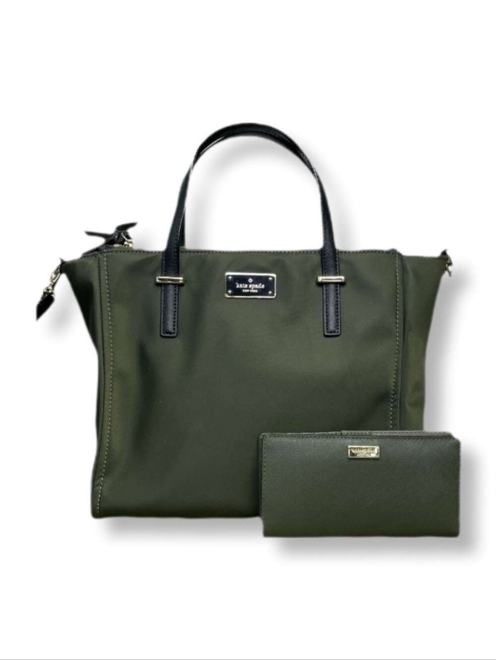 kate spade Olive Green Nylon Tote with Black Trim - Picture 2 of 16
